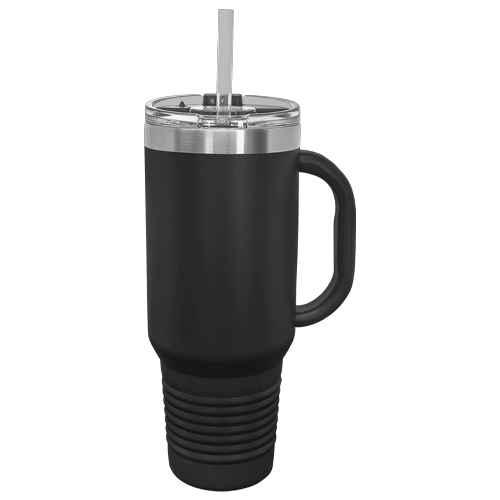Polar Camel 40 oz. Black Travel Mug with Handle, Straw Included